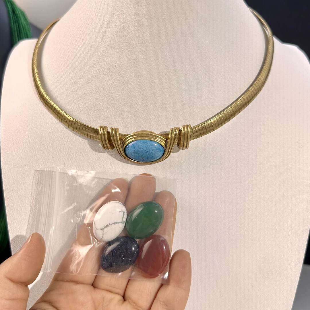 铜项链 青岛复古高级感尼日利亚风格耳新款锁骨链5个石头项圈