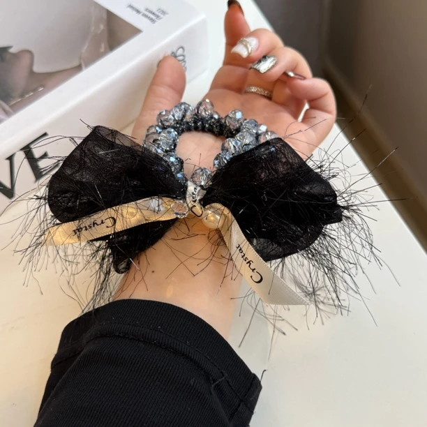 7124流苏黑色蝴蝶结发圈