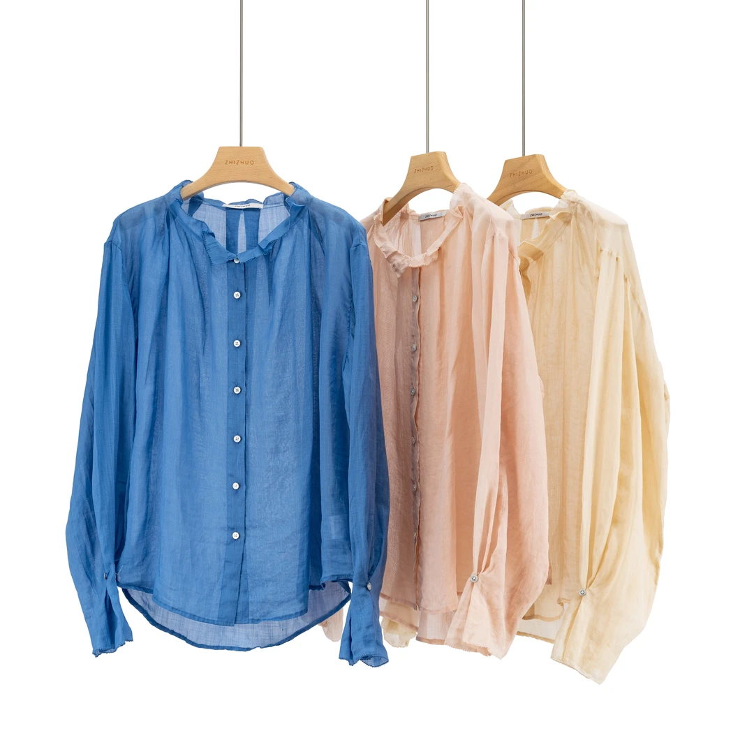三餐四季法式小众压褶花苞领气质减龄轻薄衬衫