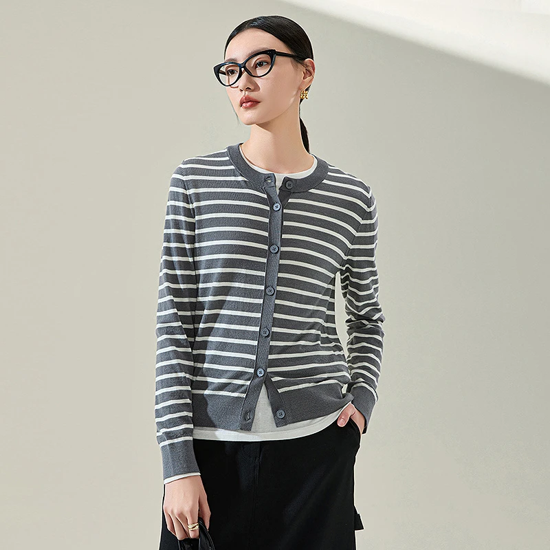 【小杨总专属】MOFAN摩凡春新款灰条纹毛针织衫MAE473251