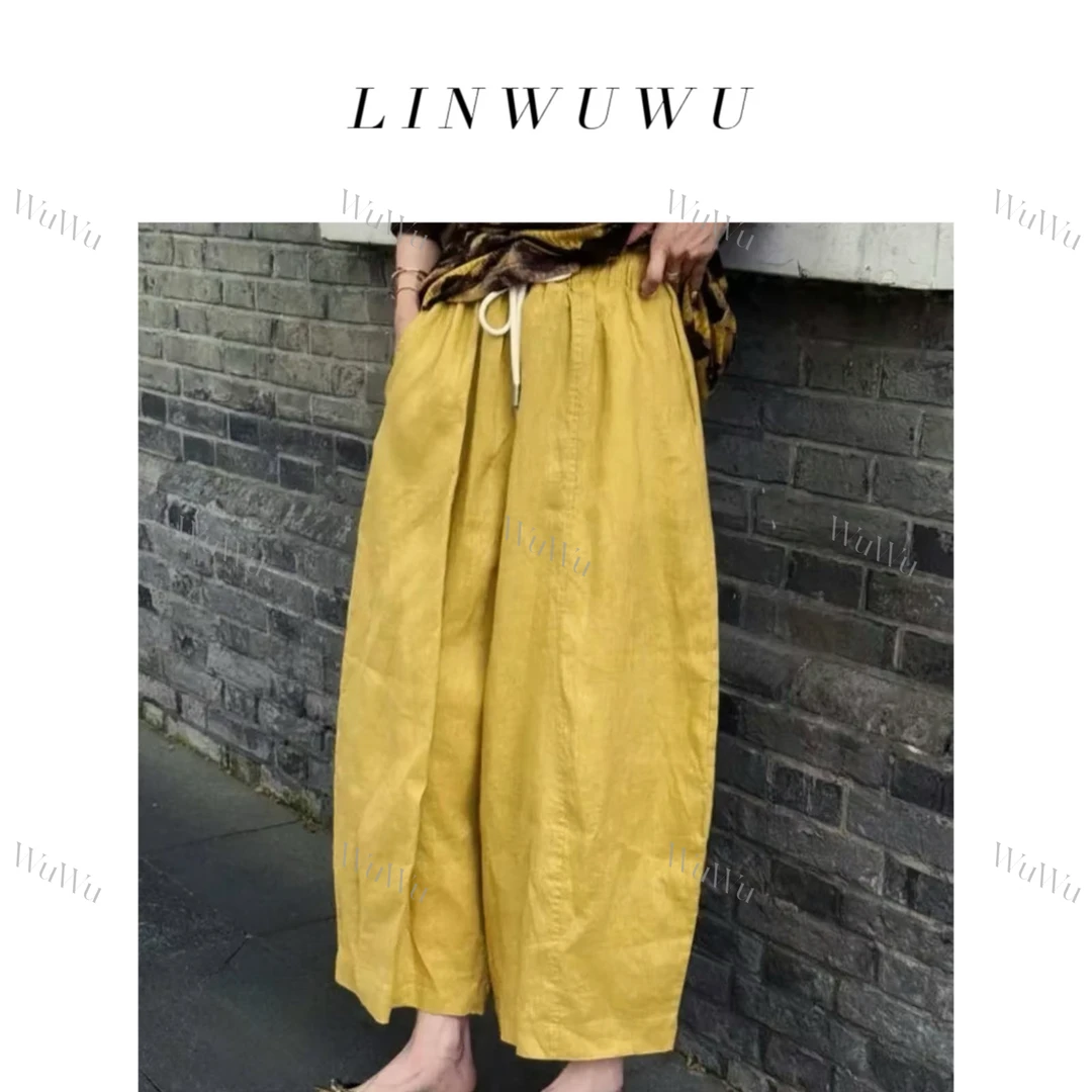 【五五定制】2025新款—春夏时尚百搭松紧腰宽松麻料休闲裤8930
