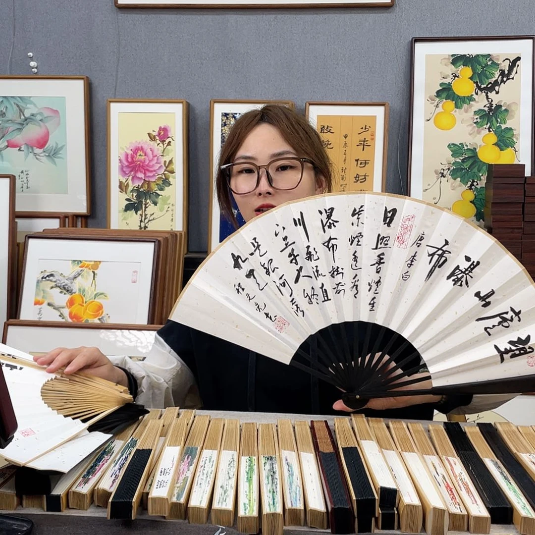 国画福利折扇带中玉扇骨（默认粘好发出）望庐山