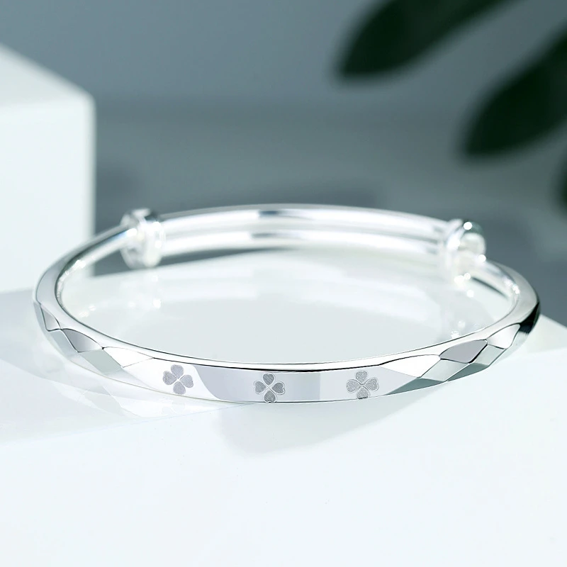 菱形四叶草手镯女日韩简约走马圈推拉镯子手环小众时尚气质个性