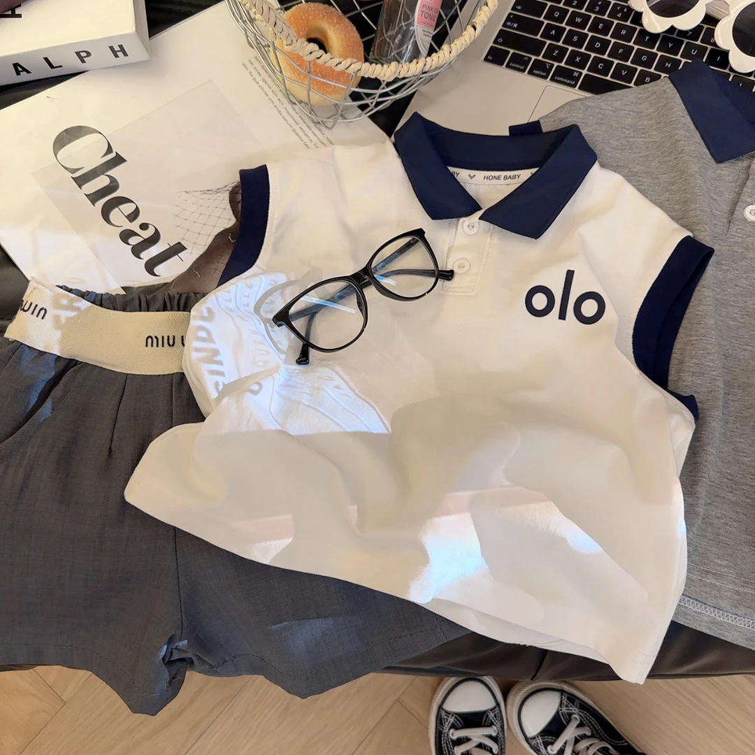 2025新款韩系洋气男女童polo领设计纯棉T恤