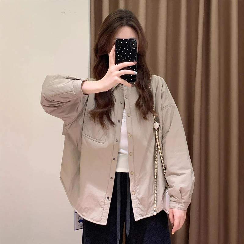 肌理感轻暖弧形下摆简约百搭夹棉衬衣外套