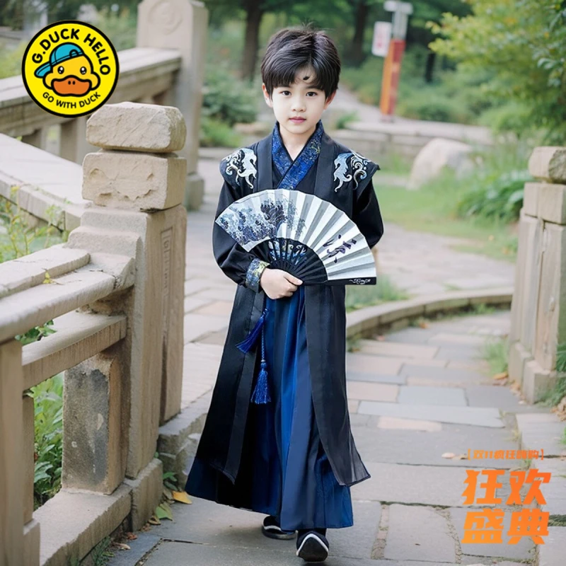 小黄鸭男童汉服2025新款春秋儿童男宝唐装男孩新中式古装小少爷国