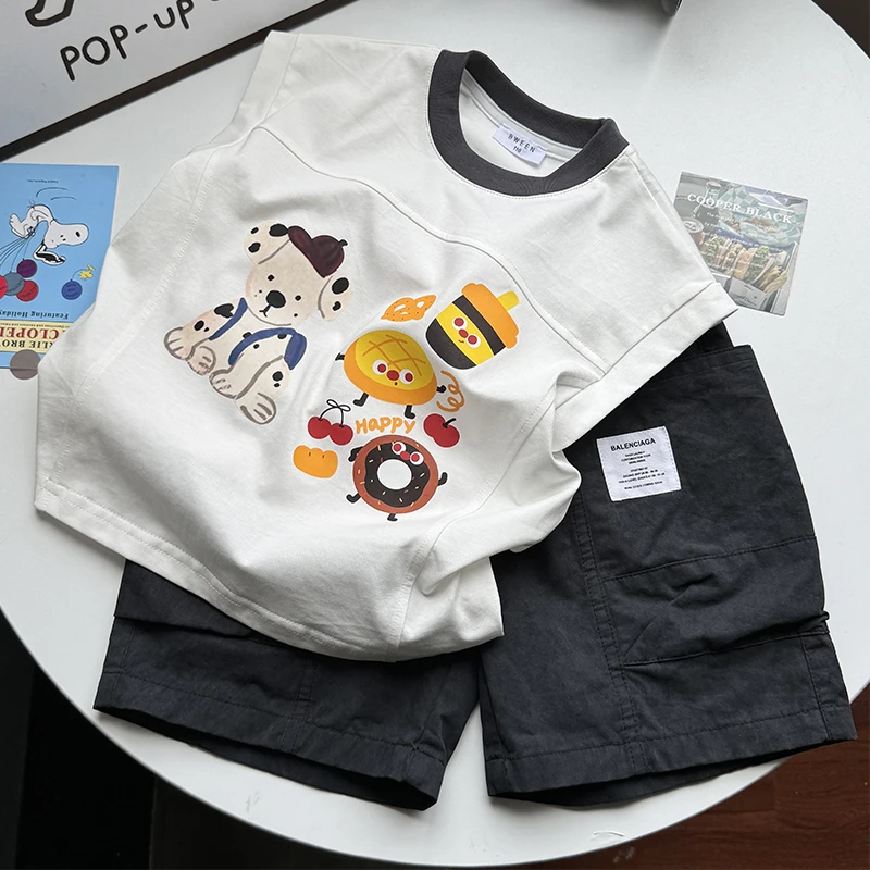 男童印花背心短裤套装夏季韩版无袖时髦百搭儿童休闲上衣工装裤潮