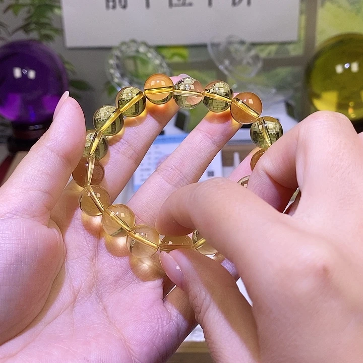 小***子烟晶手链银S925镶嵌巴西黄卡12