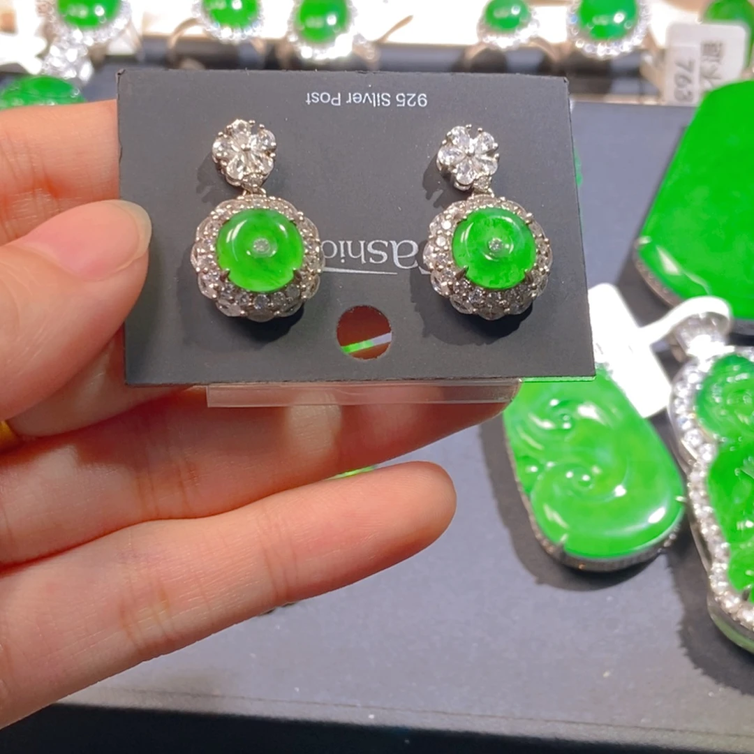 吊坠(不含链)银S925镶嵌翡翠