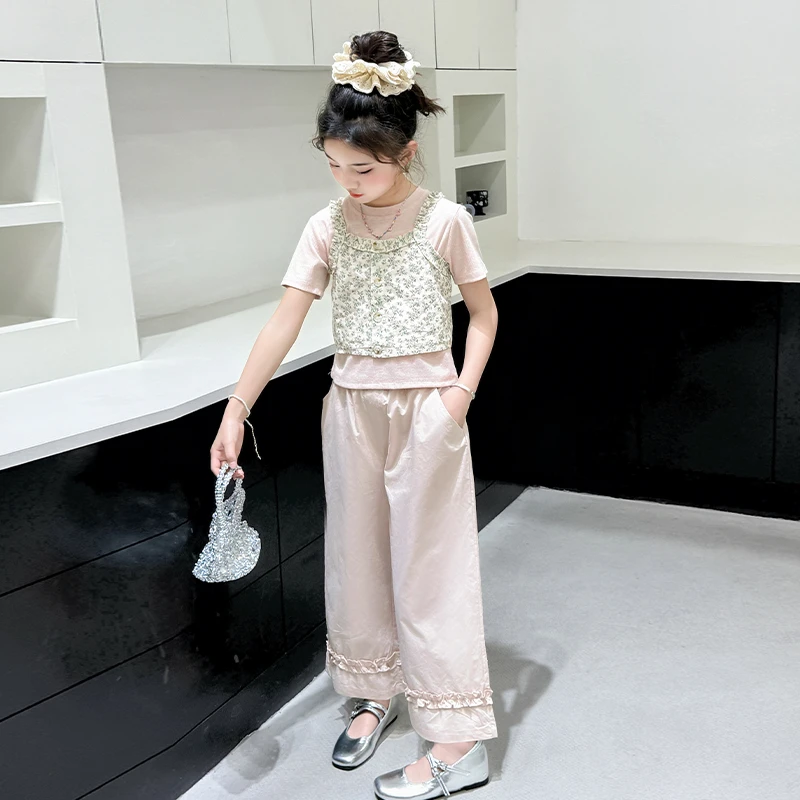 女童夏季套装2025新款洋气时尚T恤三件套6-12岁中大童夏款衣服潮