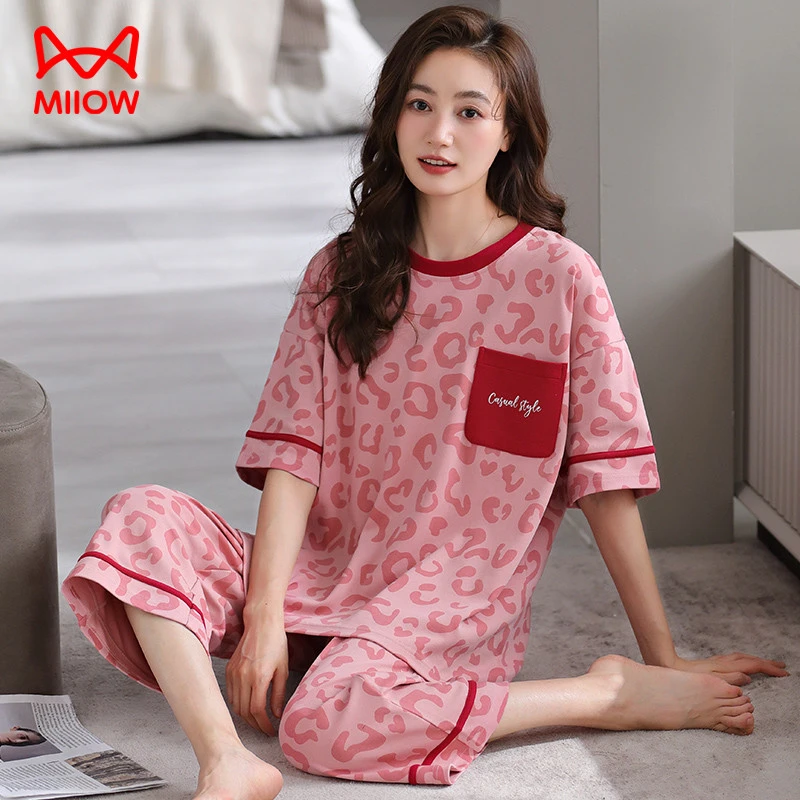 猫人尤莱特睡衣女夏季新款纯棉短袖短裤薄出门款家居服套装大码