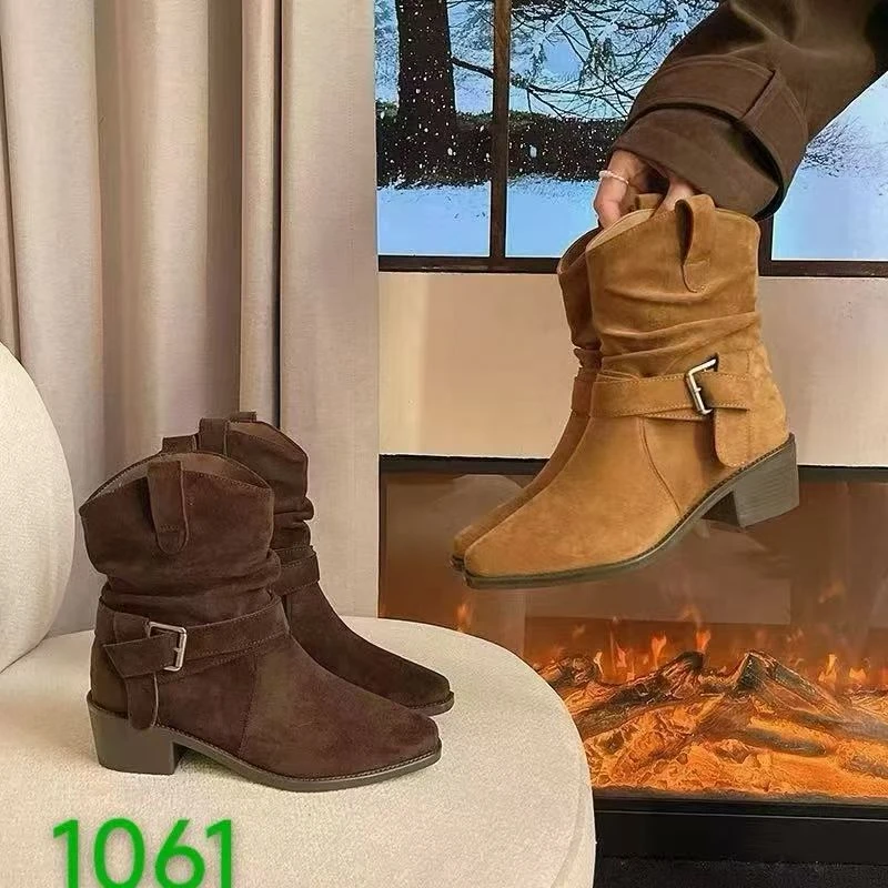 【小张精选】时装靴骑士百搭女靴中筒靴女鞋粗跟秋冬经典雪地靴