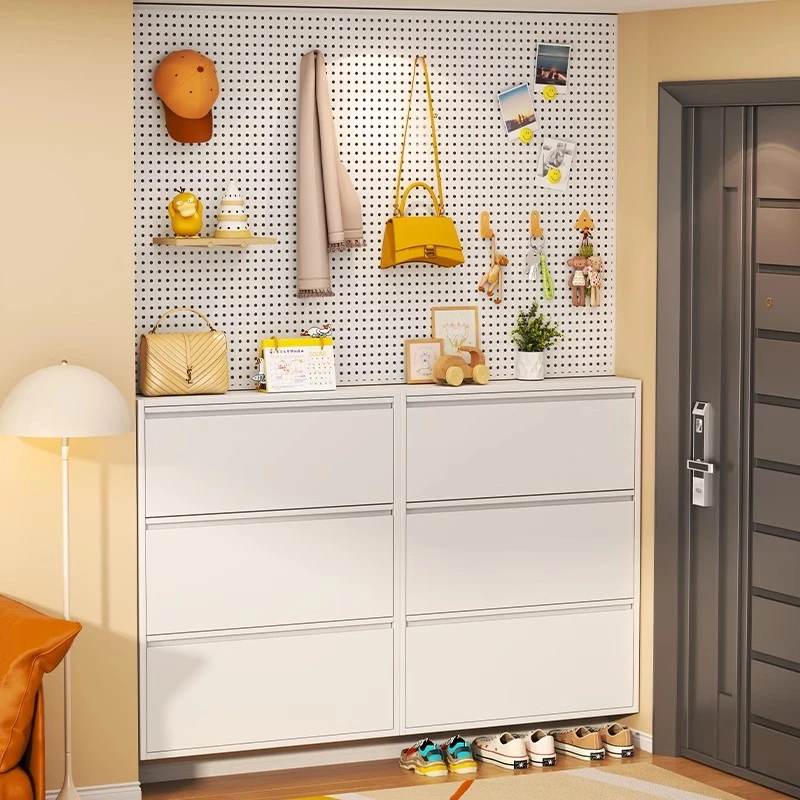 超薄家用简约钢制翻斗鞋柜2025年新款挂墙悬空小户型门口玄关柜