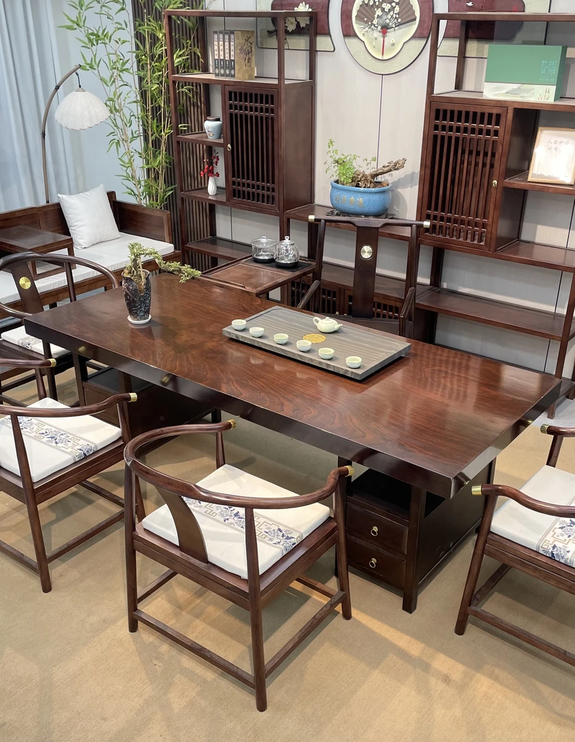 新中式大板茶桌椅组合原木办公泡茶大板茶桌茶台