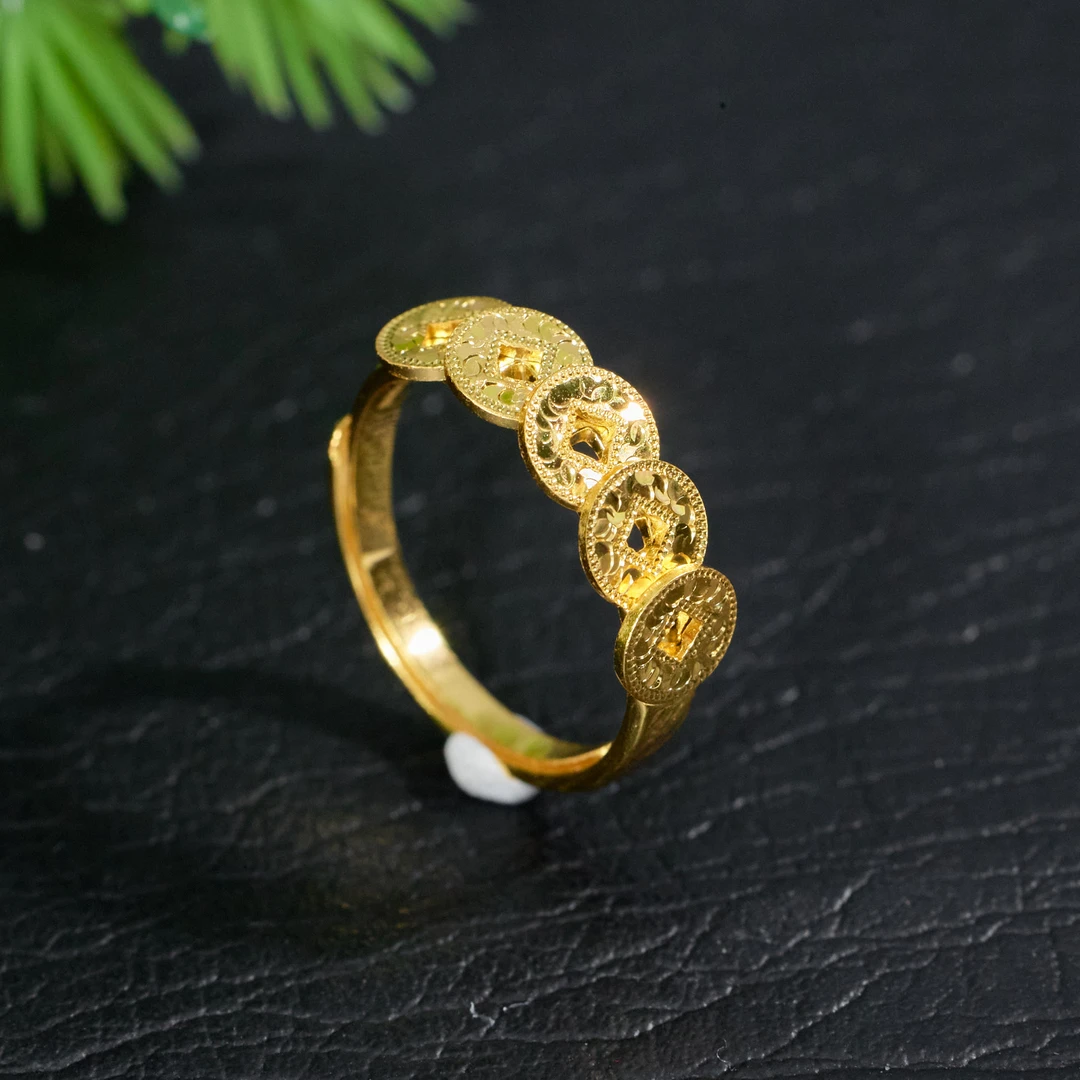 足银银制品 【歪歪】足银金色五帝币戒指（多样性发一）XB-J1761