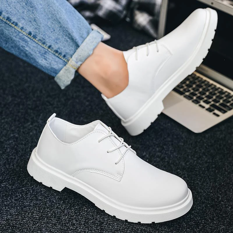 情侣小白鞋英伦风男士特大码商务正装休闲鞋白色小码西装小皮鞋男