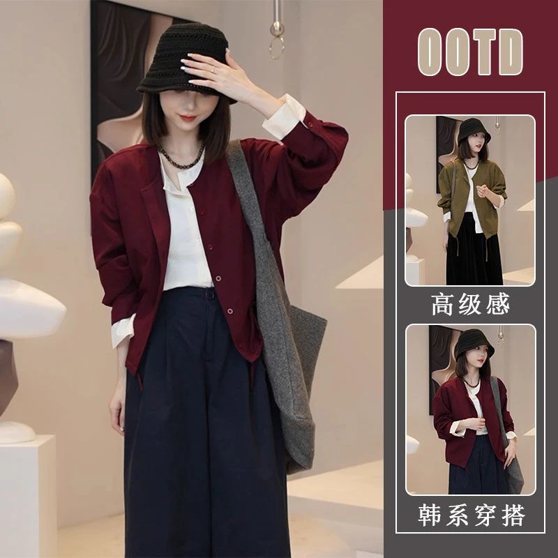 2025年秋季网红新款时尚简约气质韩系慵懒风假两件上衣裤子套装女