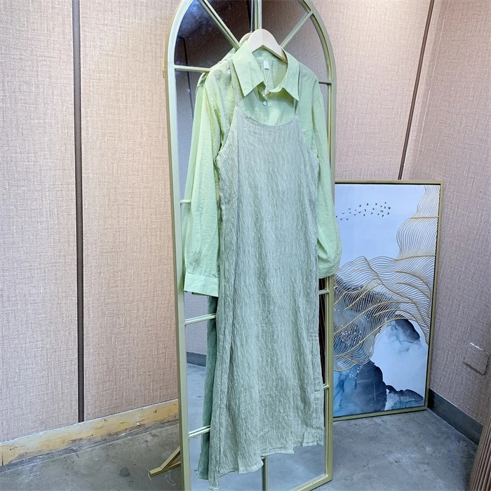 Z244青色孕妇裙两件套90-130