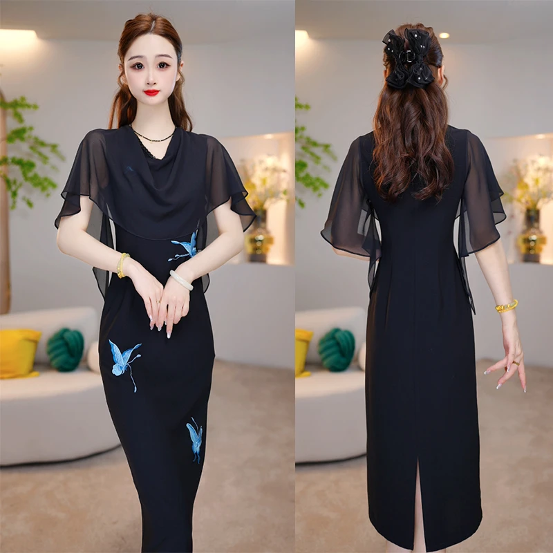 【花间蝶影】连衣裙夏季2025年新款收腰显瘦气质高贵上档次A字裙