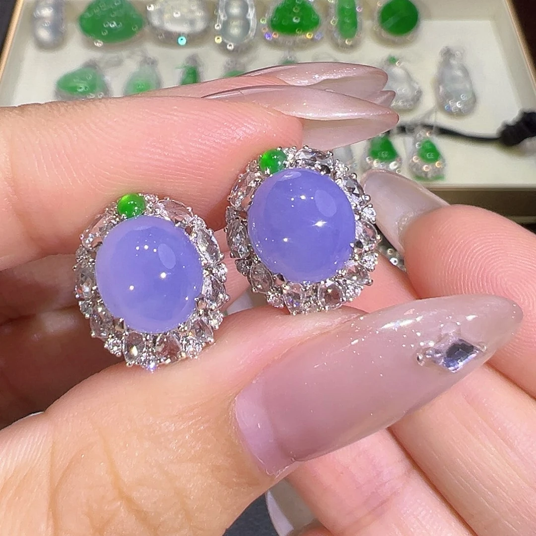 翡翠18K金镶嵌耳环翡翠