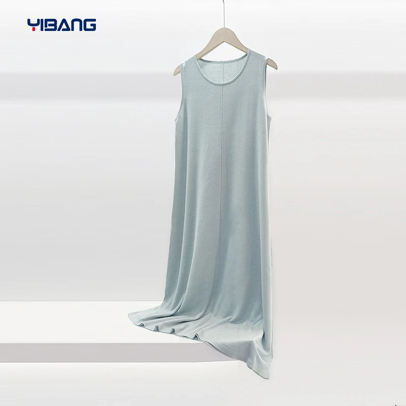 谊邦『精纺羊绒+桑蚕丝』春夏圆领丝绒背心连衣裙高级感吊带长裙子