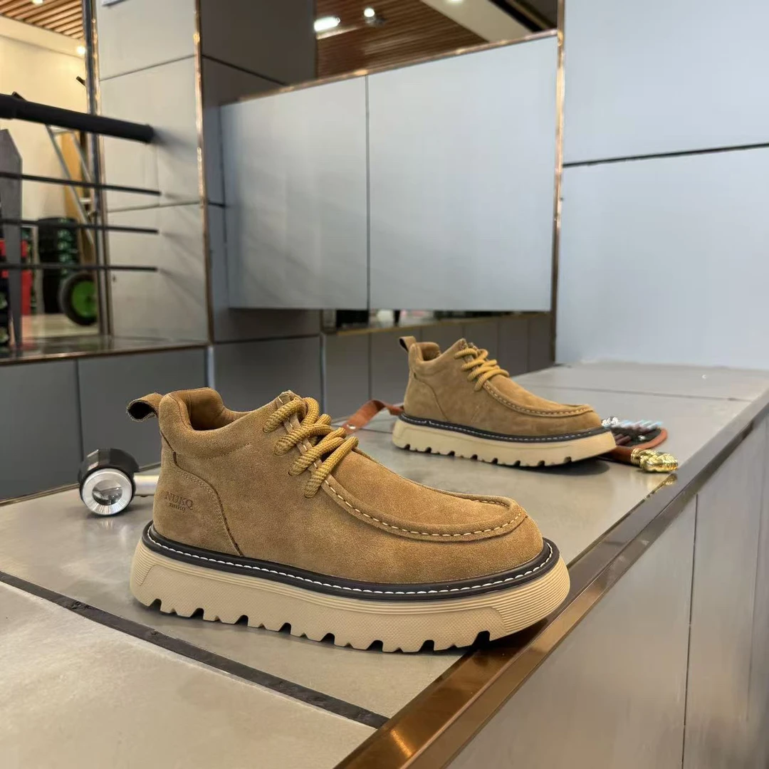 冬季高帮休闲鞋休闲风中跟男士单棉同款百搭舒适男鞋