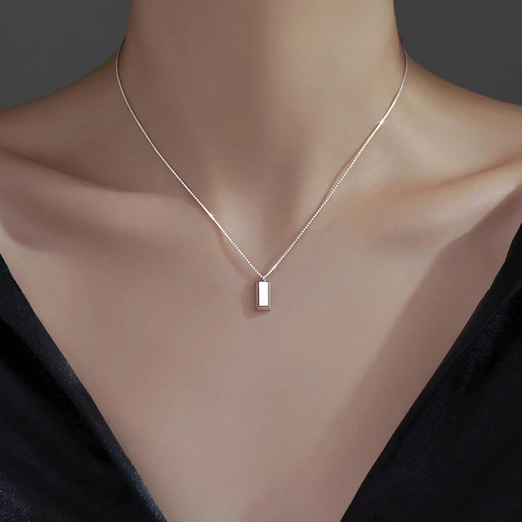 纯银小方砖项链女款新款轻奢高级感锁骨链送女友生日礼物