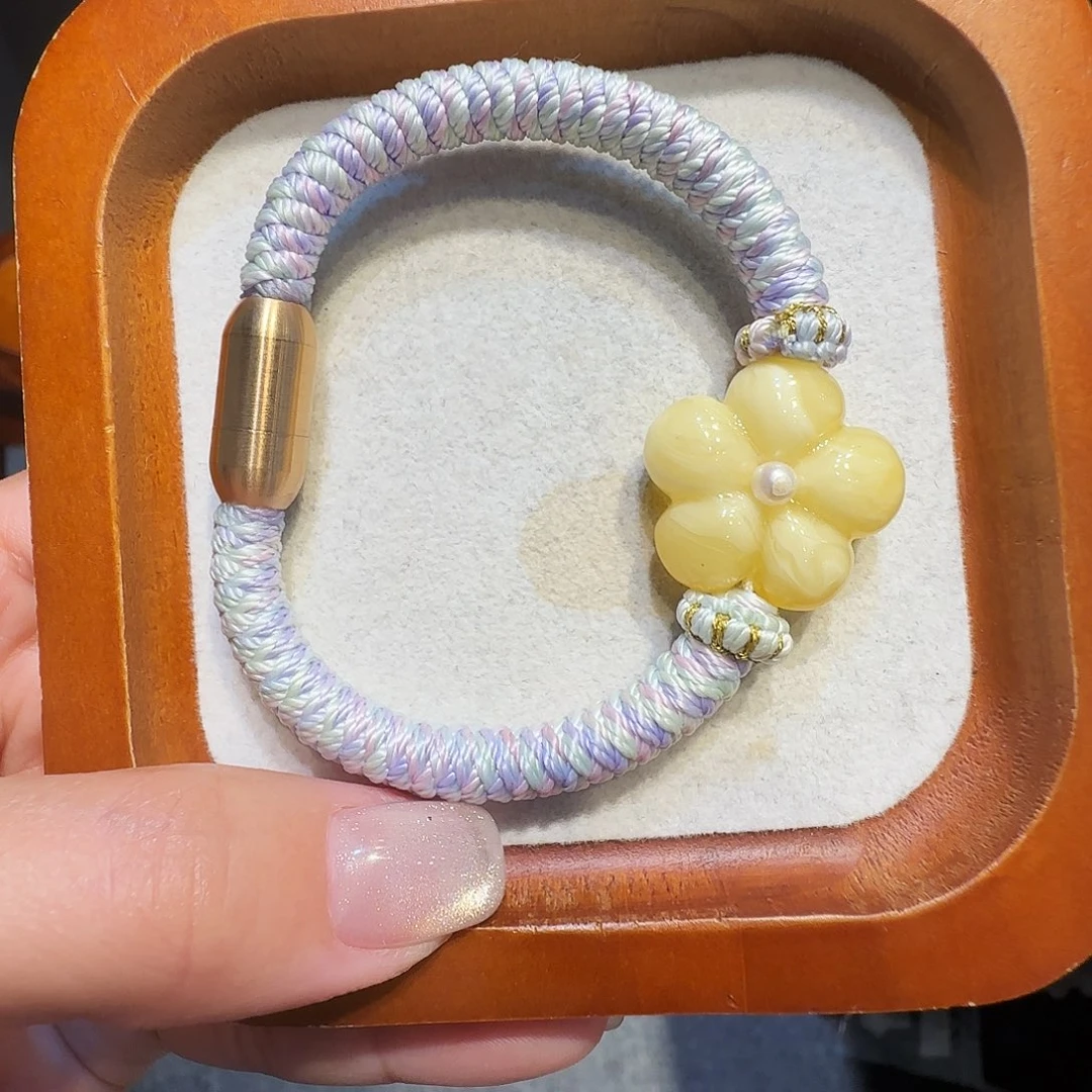 琥珀未镶嵌珠宝奇石花花手绳
