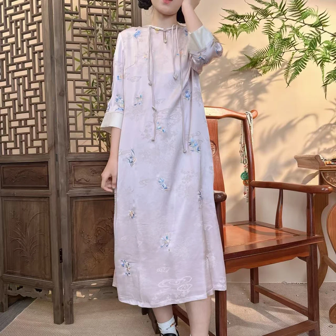 【碧荷】新中式旗袍国风过膝重工刺绣连衣裙