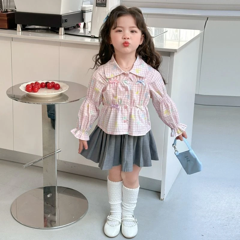 8800女童衬衫春秋款2025新款儿童洋气长袖衬衣甜美小女孩休闲上衣