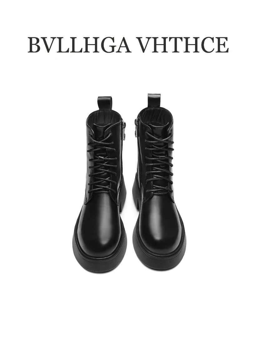 BV【芯片】秋冬厚底圆头黑色切尔西绑带拉链女靴时尚百搭中筒靴663