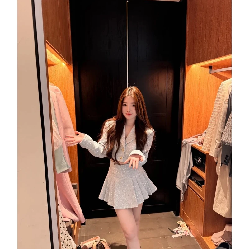 一只雪雪【春日开场】新款春季气质韩版温柔细闪小香风显瘦套装