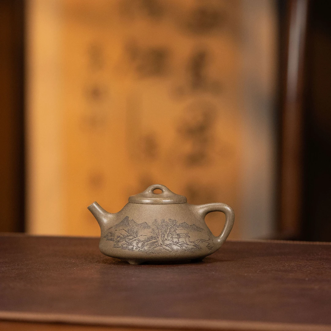 【利贞丨山水子冶小石瓢】原矿青段泥约120cc 李建军全手工制茶具