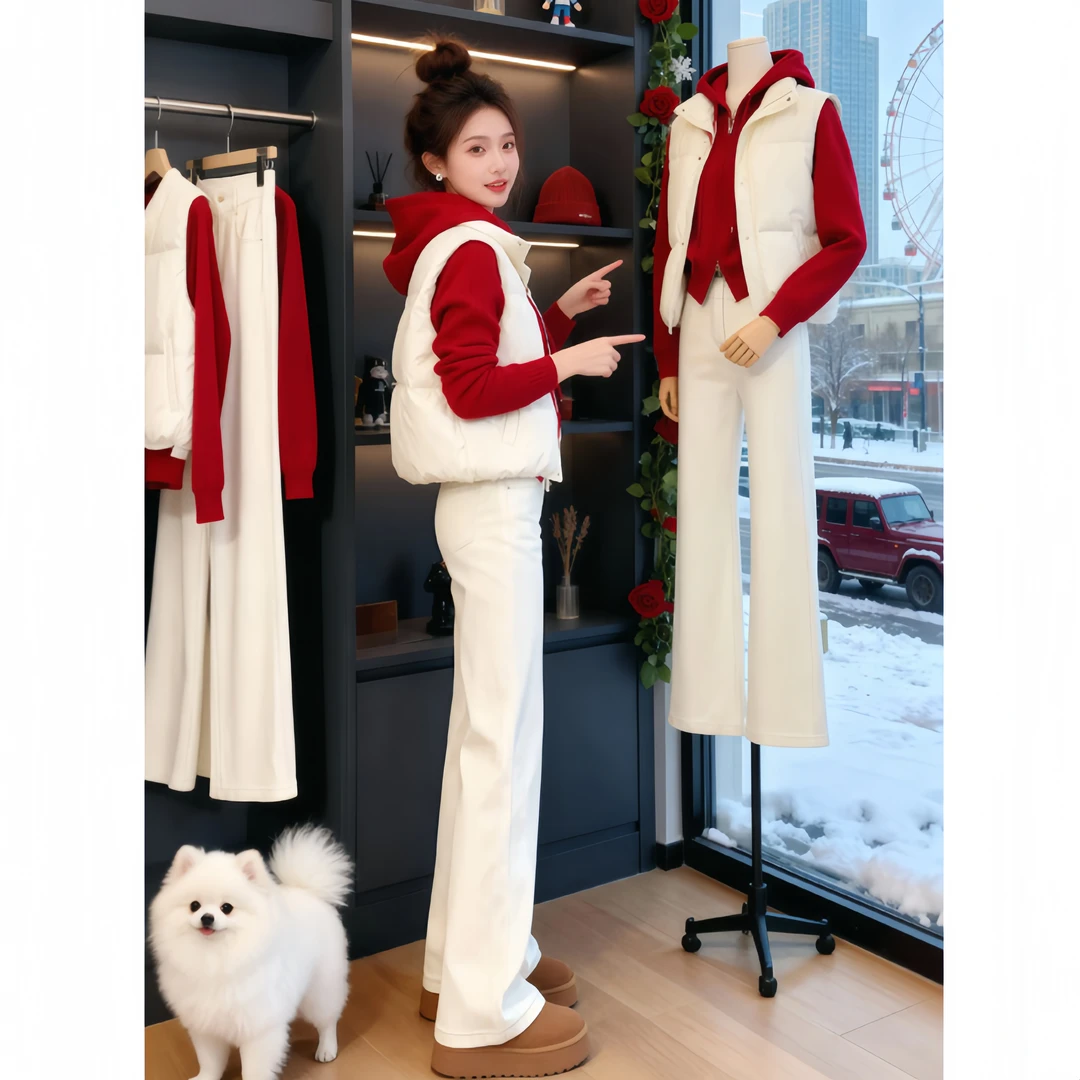 秋冬季高级感时尚套装女2025年秋季女装新款马甲卫衣牛仔裤