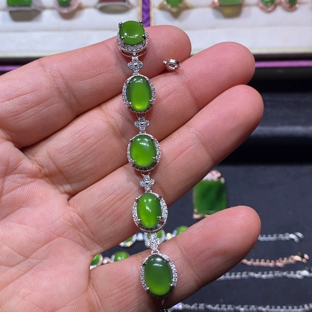 和田玉（碧玉）银S925镶嵌手链