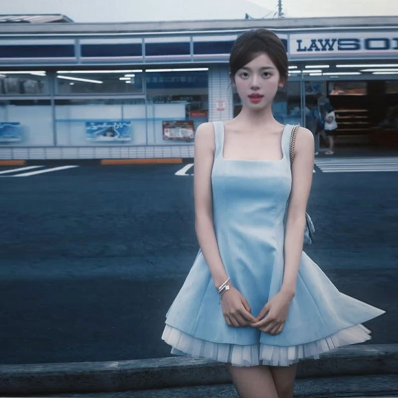 法式富家千金风超好看吊带连衣裙2025夏季小个子气质收腰蓬蓬短裙