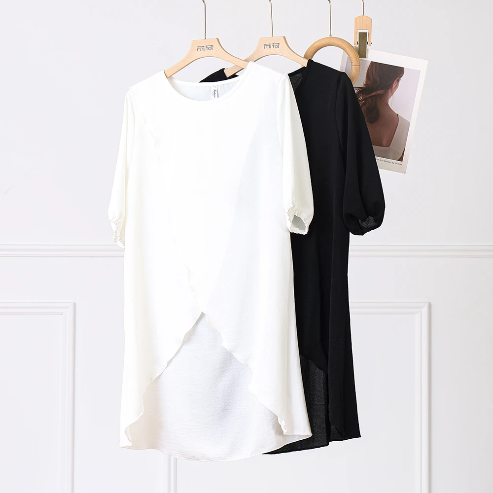 【素韵】韩系开叉不规则薄款百搭文艺设计感夏季短袖上衣女