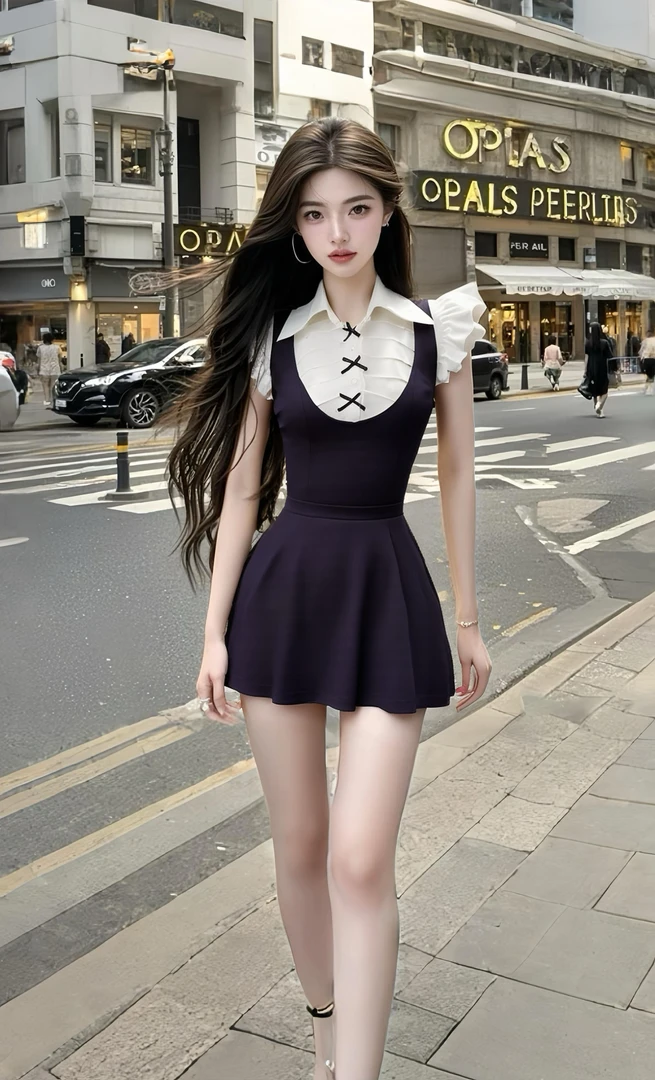 2025夏季新款轻奢高级温柔少女风翻领插肩袖收腰连衣裙女气质显瘦