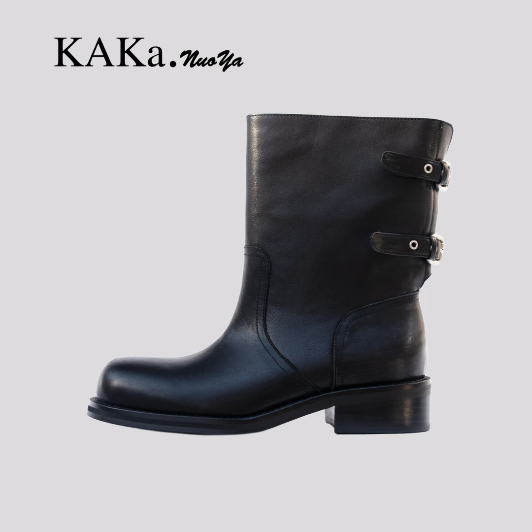 KAKA NUOYA 卡卡诺亚  2596  时尚秋冬马丁粗跟中筒时装女靴dy