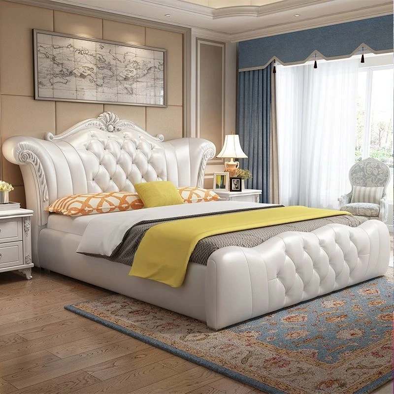 欧式双人床头层牛皮床高端大气主卧豪华公主床现代简约储物婚床