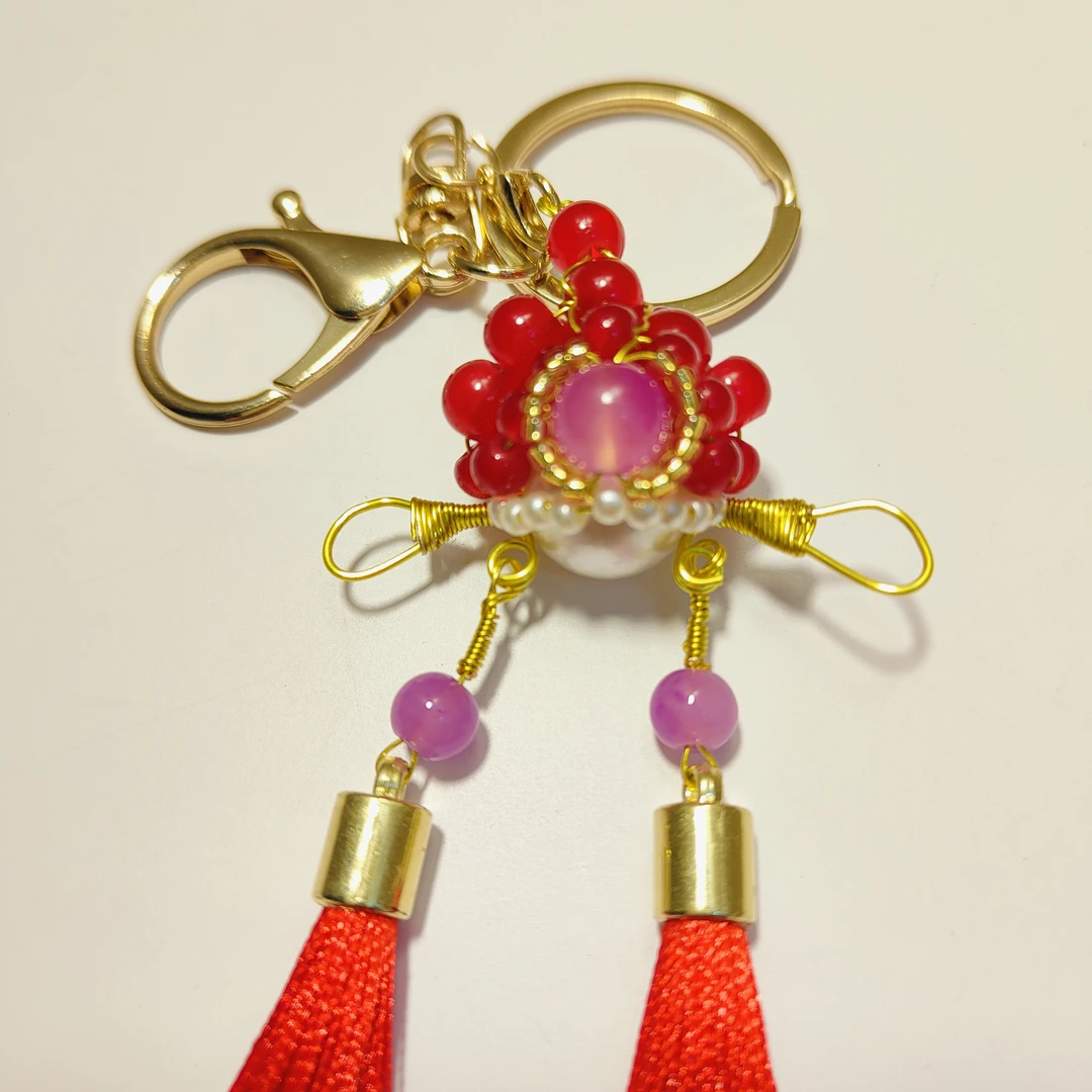 原创手工编织古风配件红色流苏喜庆汉服钥匙扣挂件可爱小众高颜值