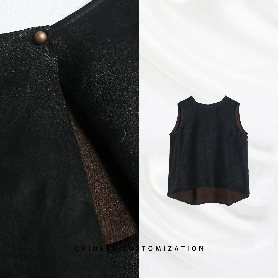 【设计师】满分桑蚕丝老油萝香云纱 设计感后背镂空无袖25QY665