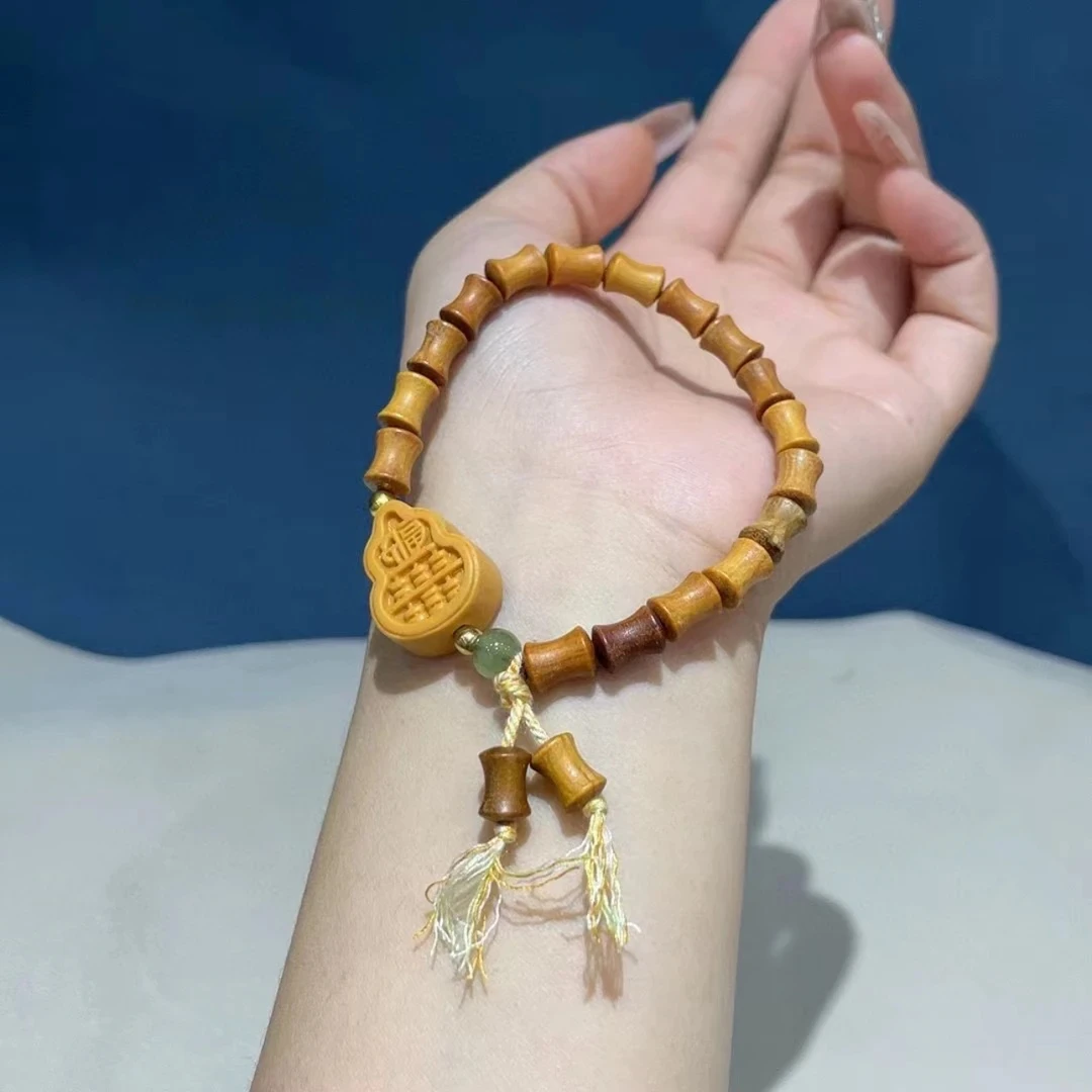 天然檀香木 竹节单圈串福禄款手串 D36