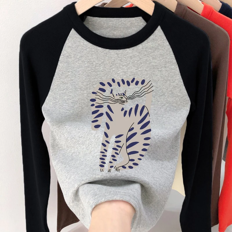 2025春秋新款修身长袖T恤女装时尚洋气插肩袖圆领内搭打底衫上衣