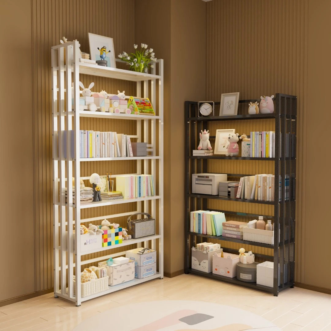 围栏书架一体靠墙落地置物架家用客厅学生儿童玩具收纳架钢制书架