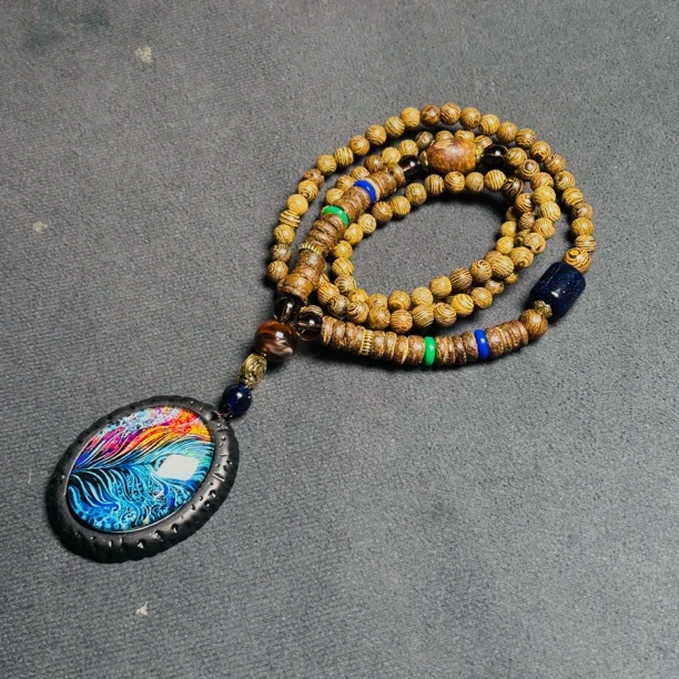 （亏米清仓）花梨木配多宝毛衣链