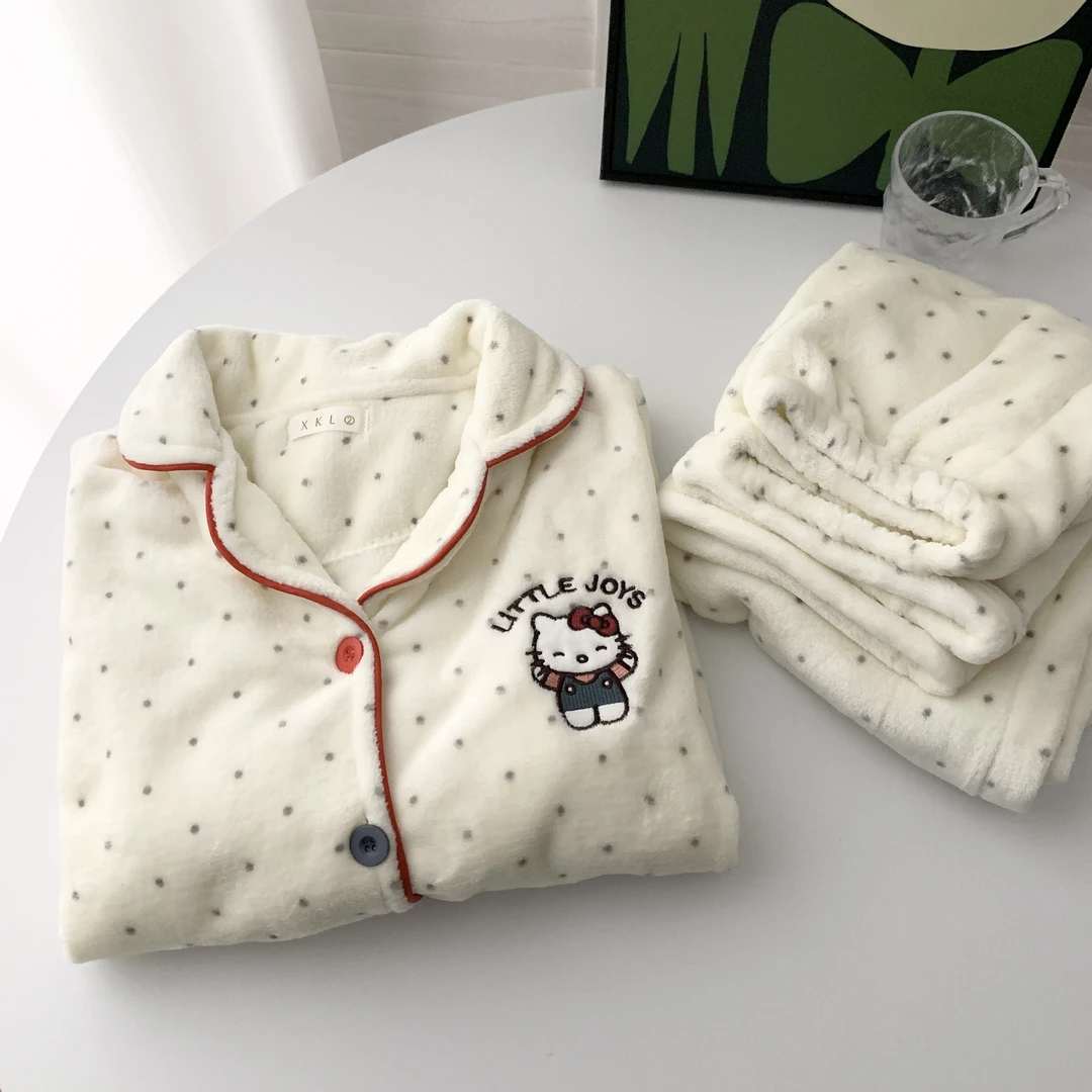 【波点KT猫】睡衣女款春秋冬季法兰珊瑚绒加厚两件套可爱软妹家居服