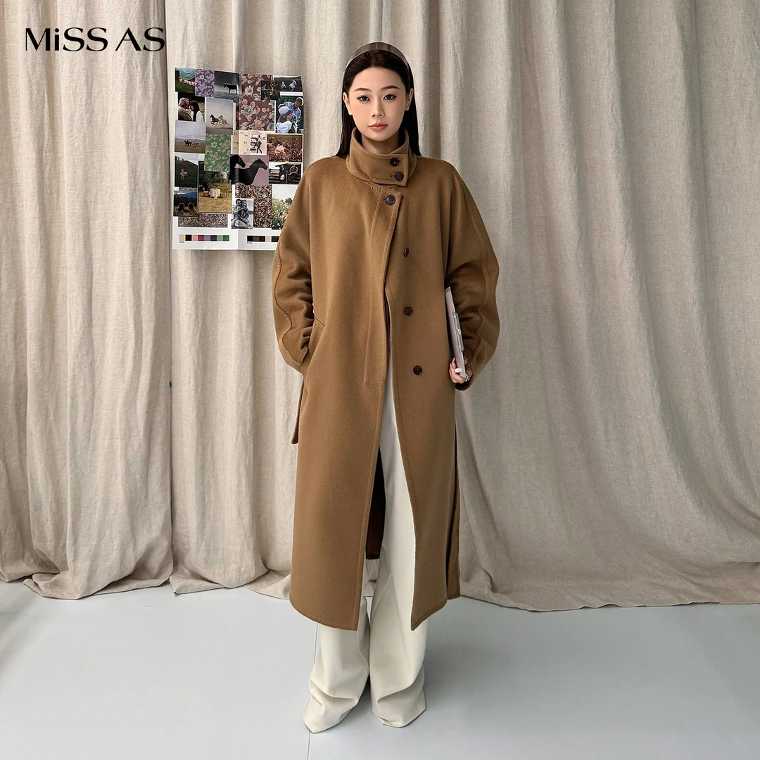 【IMMI】驼色羊绒双面呢立领长款大衣宽松休闲外套MISSAS买手店