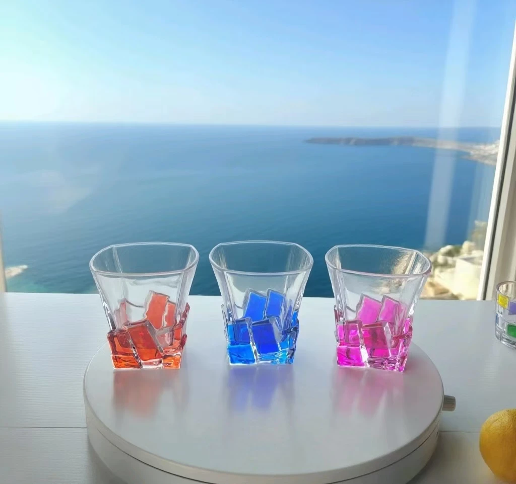 手绘粉彩简约创意无铅透明玻璃威士忌酒杯