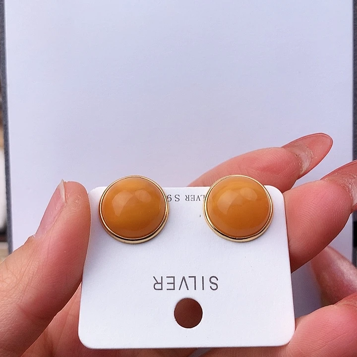蜜蜡耳饰银S925镶嵌耳饰